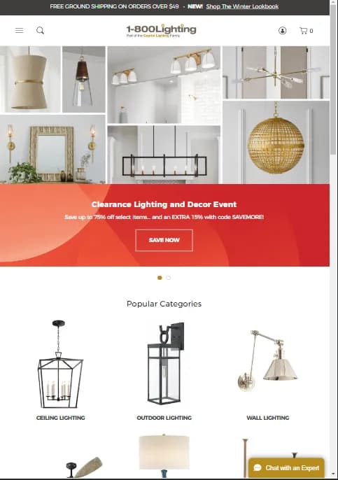 Capitol Lighting website showcasing clearance lighting...