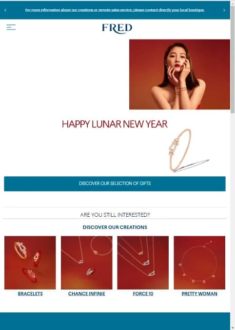 Fred website showcasing woman wearing jewelry...