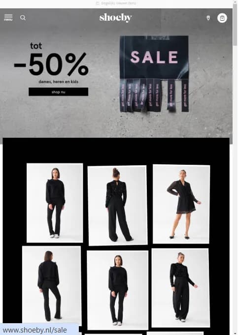 Webpage showcasing a 50% sale on clothing...
