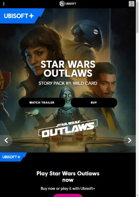 Ubisoft website showcasing Star Wars Outlaws promotional image...